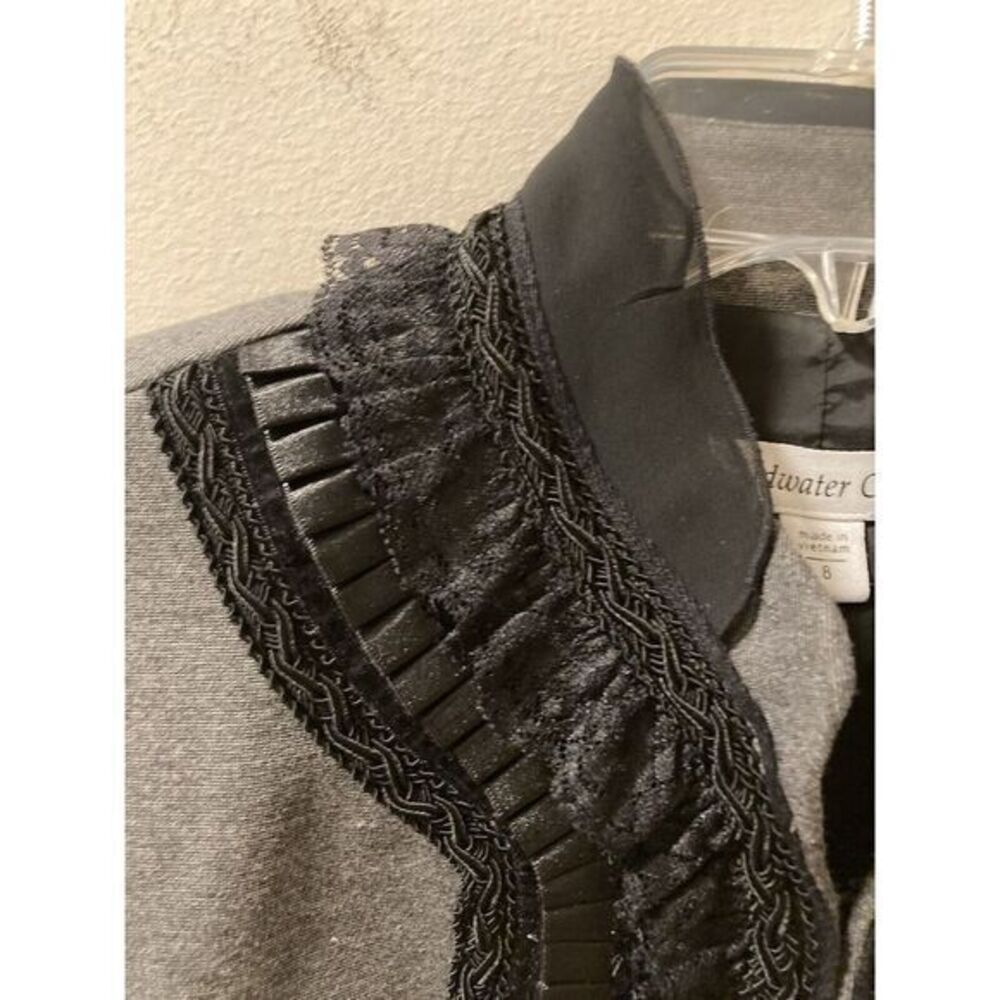Coldwater Creek Gray Blazer Jacket Sz 8 Black Lace Ruffles Goth Dark Academia - Picture 2 of 10